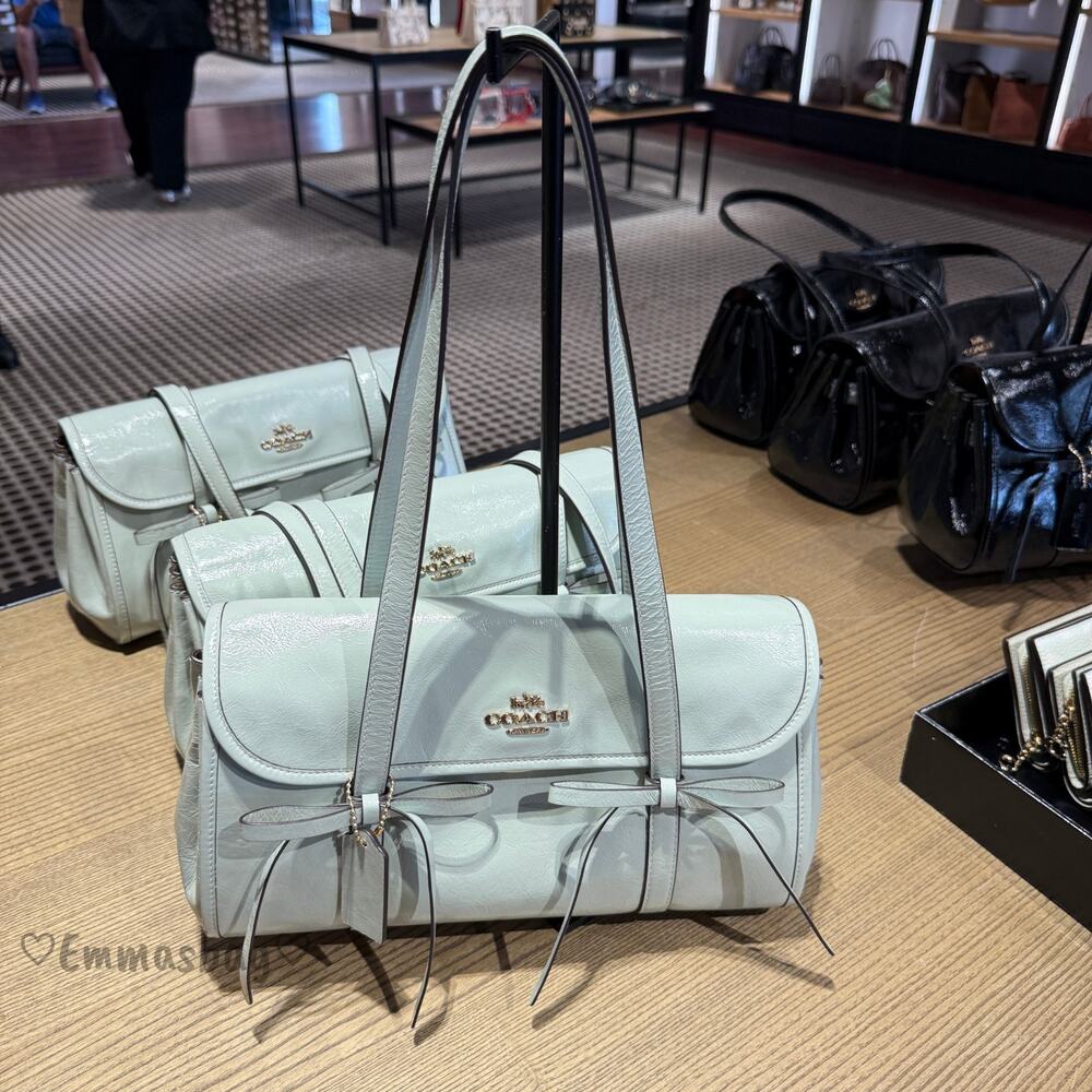 Coach Bridget Flap Shoulder Bag With Bows CDY94 Gold/Light Pistachio